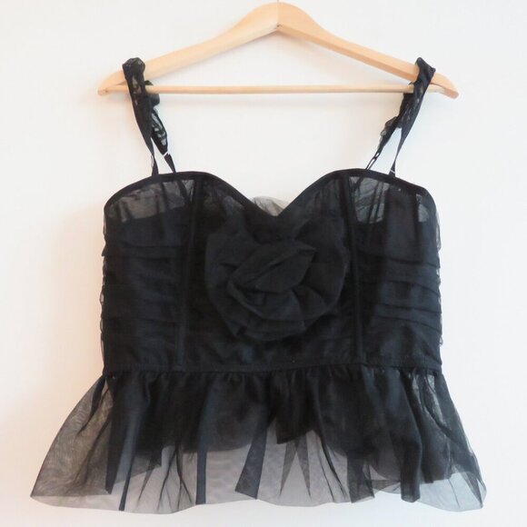 URBAN OUTFITTERS OUT FROM UNDER Rosabelle Tulle Rose Corset Black Whimsigoth NWT - Picture 9 of 14